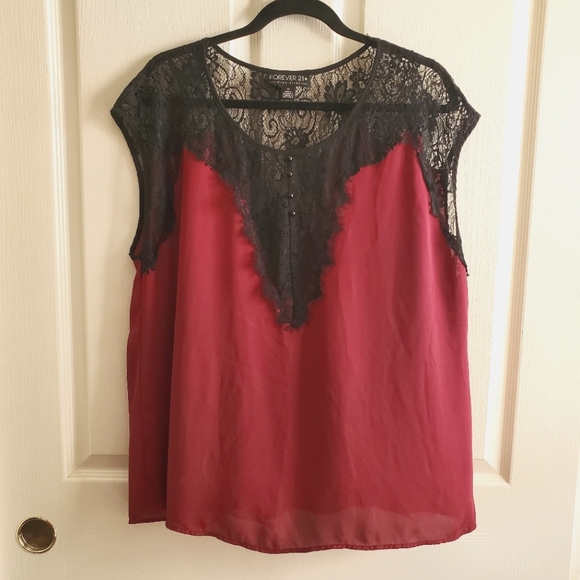 Forever 21 Tops - Forever 21 Plus Size 1X Black Lace and Burgundy Blouse